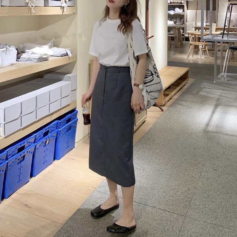 新品灰色半身裙女春秋2026新款高级感西装中长款显瘦a字裙开叉一