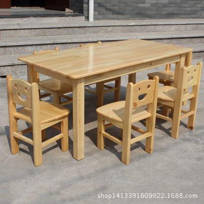 厂家供应幼儿园实木课桌椅樟子松儿童长方桌六人课桌椅绘画桌