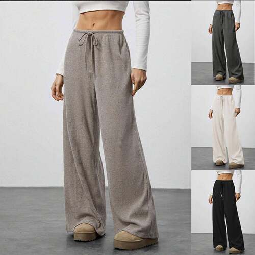 New Women's Elegant Solid Color Knit Straight Leg Pants