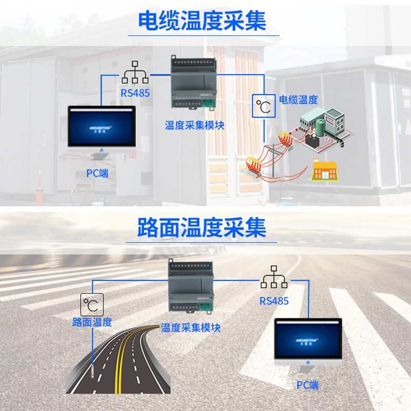 8路PT100传感器NTC热敏电阻10k温度采集模块modbus 485温度变送器