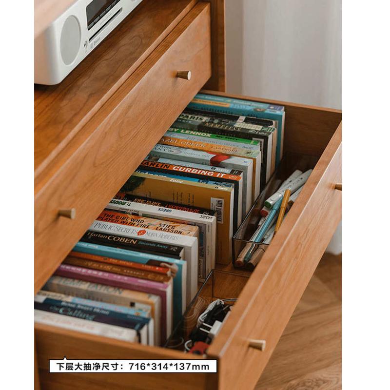 北欧实木书柜简约五斗柜现代日式边柜玻璃收纳客厅电视边柜樱桃木