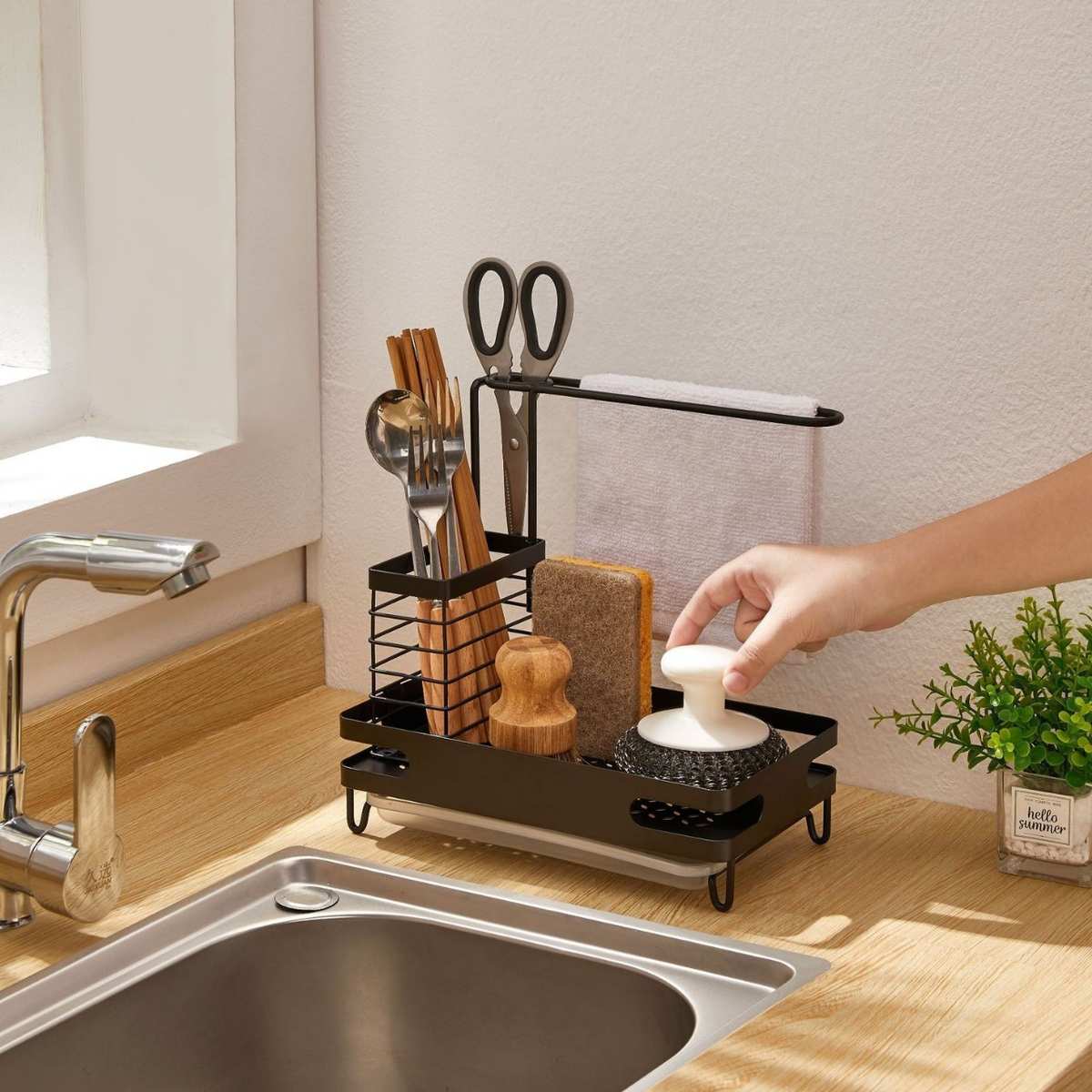 厨房置物架海绵钢丝球沥水架抹布挂架多功能筷子笼收纳筷子剪刀架