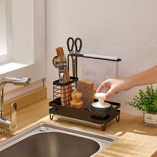 厨房置物架海绵钢丝球沥水架抹布挂架多功能筷子笼收纳筷子剪刀架