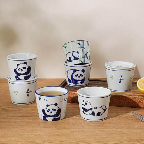 蜻蜓咖啡杯可爱熊猫陶瓷茶杯小茶杯主人杯直口品茗杯高颜值喝水杯