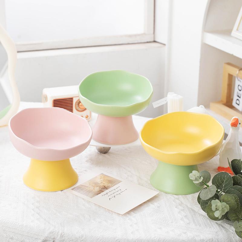 猫碗陶瓷猫咪粮碗狗狗吃饭喝水大容量高脚保护颈椎防打翻宠物食盆