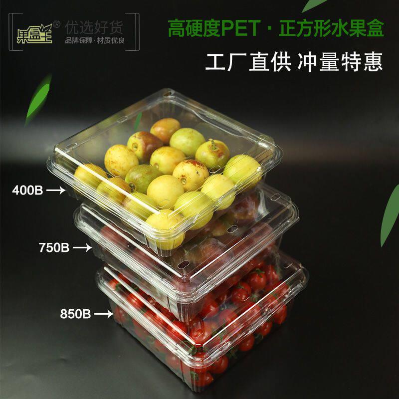 正方形水果盒塑料透气抗压带盖子有孔一次性一斤二斤果切保鲜盒子