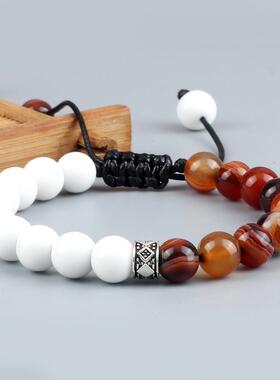 Trendy White Men Beads Bracelet Handmade Natural Tiger Eye