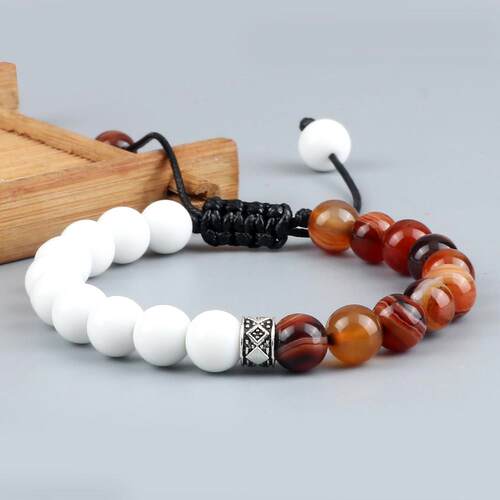 Trendy White Men Beads Bracelet Handmade Natural Tiger Eye