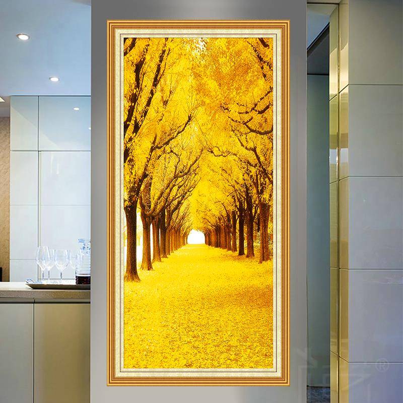 I9AT满地壁画自粘油画布大道墙贴纸树竖版风景过道入户玄关装
