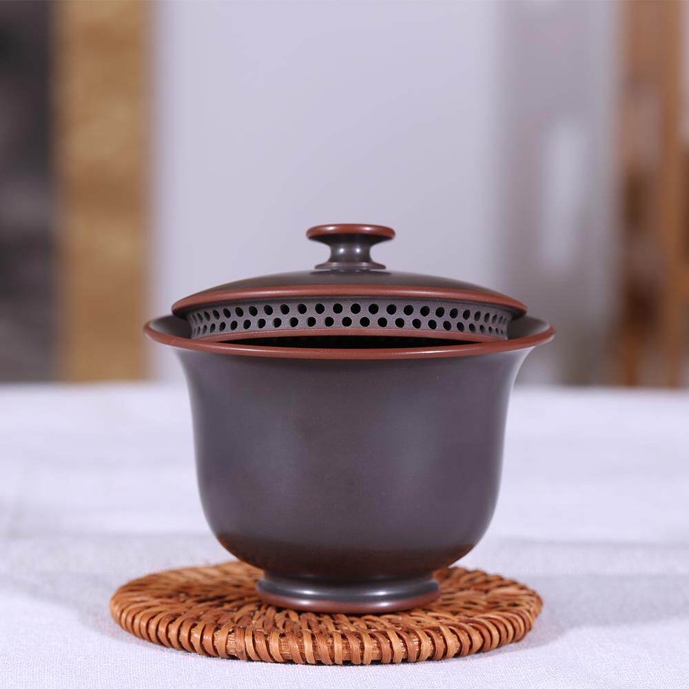 全孔盖碗钦州坭兴陶盖碗纯手工制作自带过滤免茶漏泡功夫茶