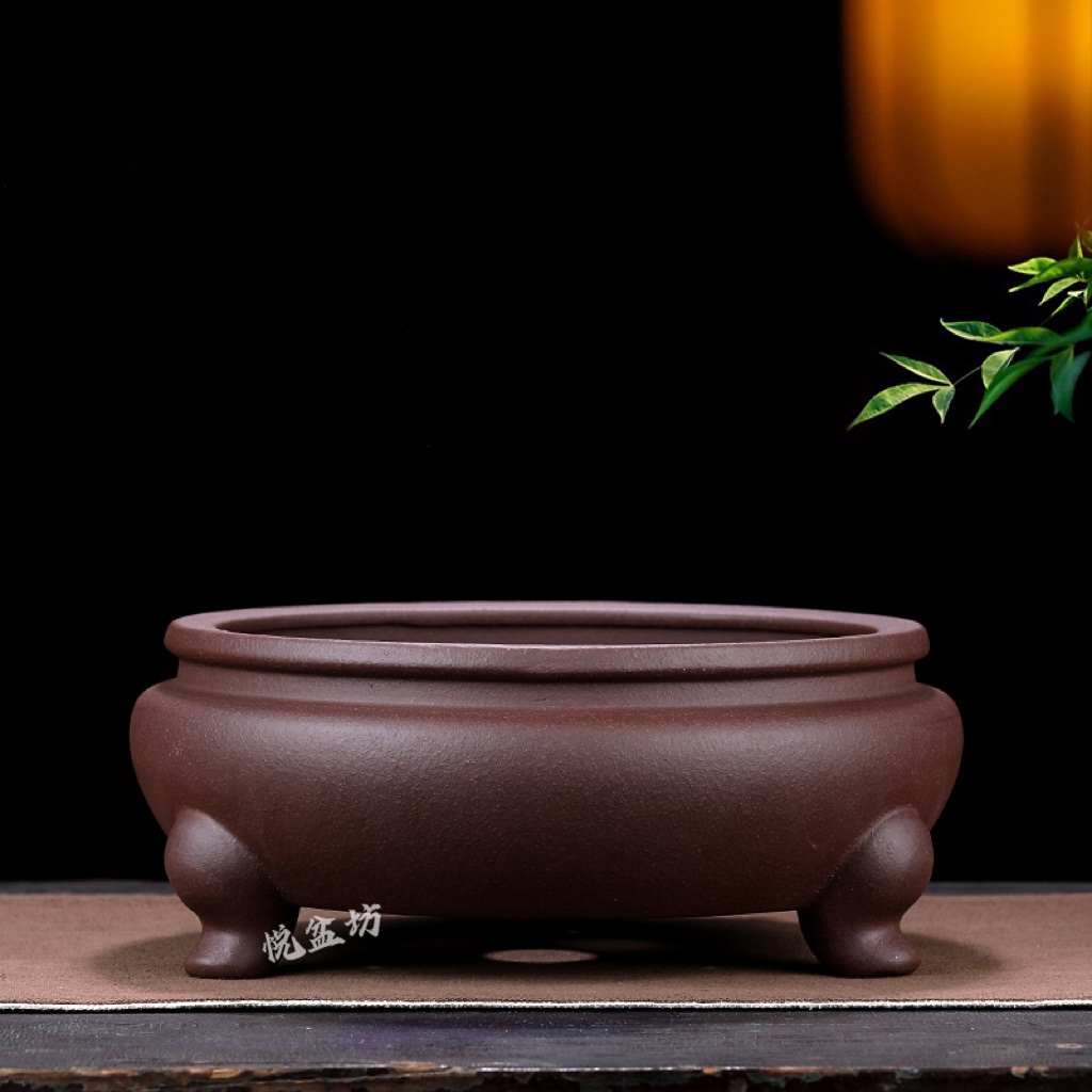 精品紫砂花盆三足香炉盆景盆金弹子多肉老桩盆菖蒲云竹绿植盆栽盆