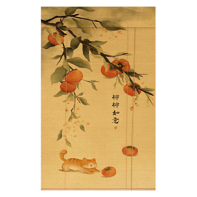 日式印花竹帘卷帘隔断装饰招财猫系列背景隔断卷帘竹帘子竹窗帘
