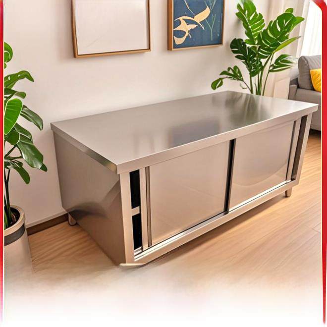 厨房304不锈钢推拉门工作台和面储物柜打荷操作台切菜桌商用案板