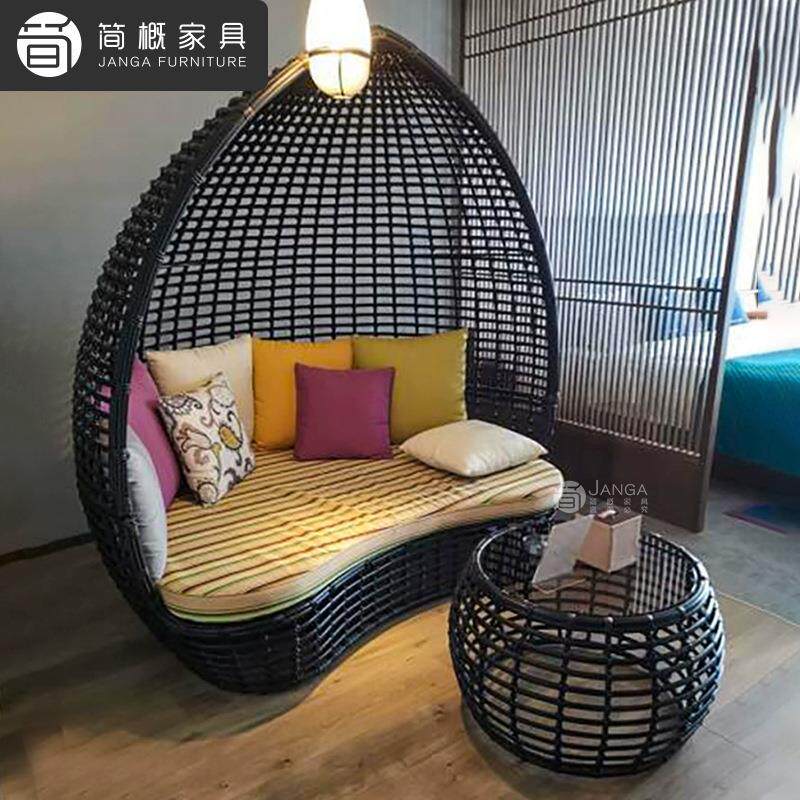 户外别墅阳台藤沙发椅组合休闲庭院花园鸟笼躺床酒店民宿懒人沙发
