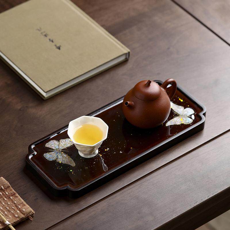 胡桃木仿螺钿蝴蝶干泡壶承精致一人用大号茶承盘壶托茶托茶盘