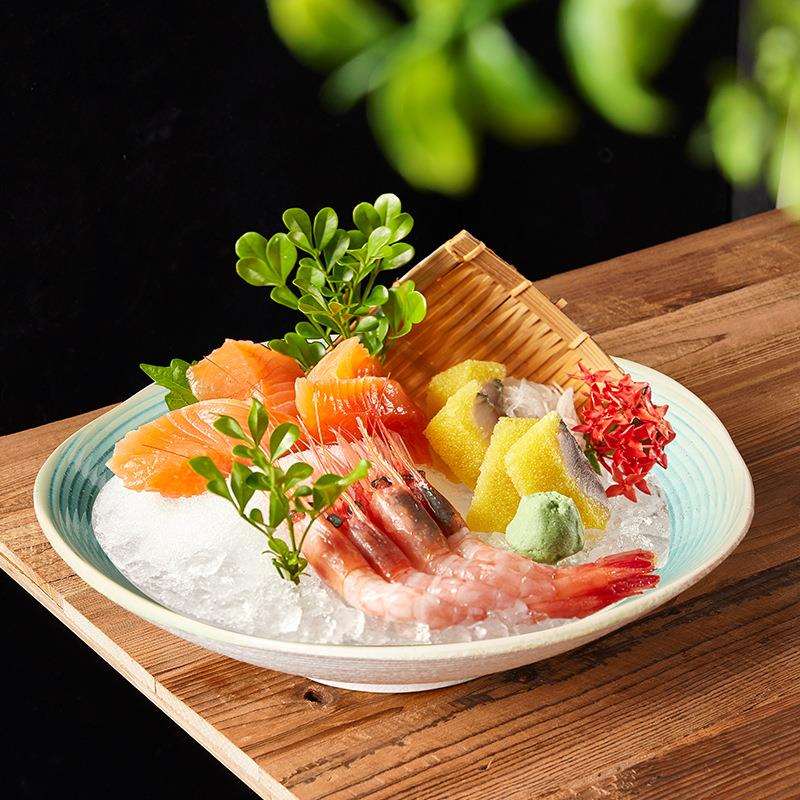 日式料理餐具复古陶瓷刺身盘高档海鲜拼盘三文鱼冰盘创意造型大碗