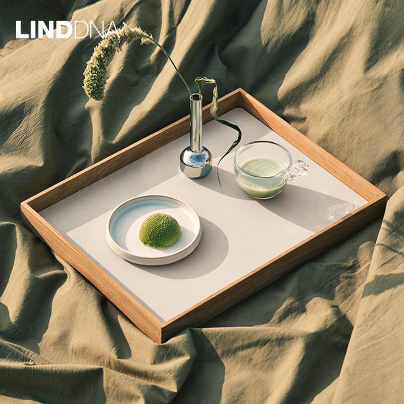 丹麦Lind DNA长方形覆古柚木托 托盘木质咖啡茶具餐具皮革收纳置