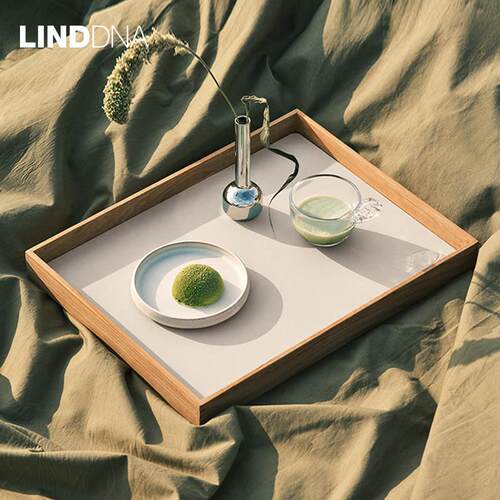 丹麦Lind DNA长方形覆古柚木托 托盘木质咖啡茶具餐具皮革收纳置