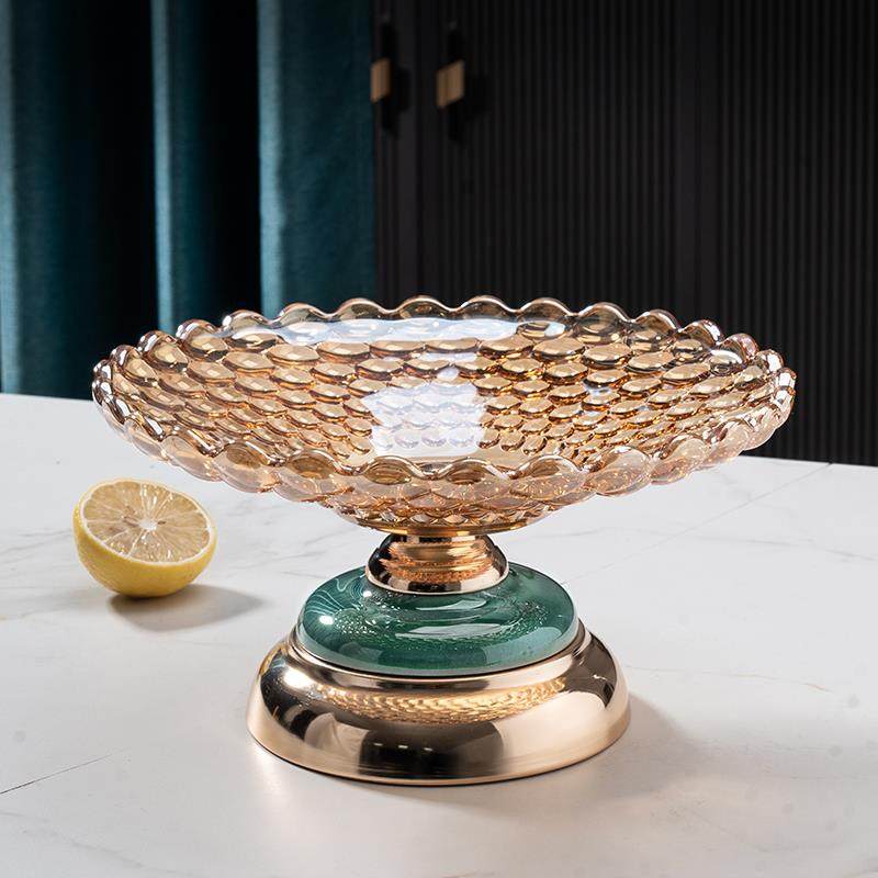 正品颜值果盘家用客厅茶高几轻璃零食糖果盘奢高档玻水果盘装饰摆