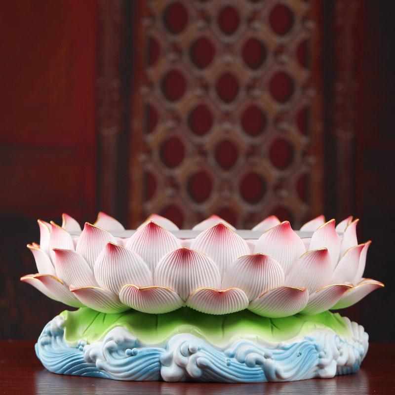 戴堂陶瓷莲花座佛像底座观音菩萨奉供供佛圆垫D20-251A形摆件玉高