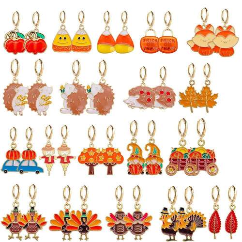 Thanksgiving Earrings Turkey Pumpkin Maple Leaf Sunflower Da