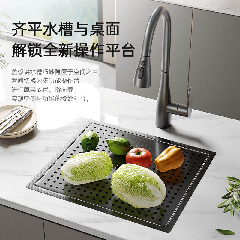 高品质小尺寸吧台隐形单槽西厨带盖隐藏式小水槽岛台洗杯器洗菜盆