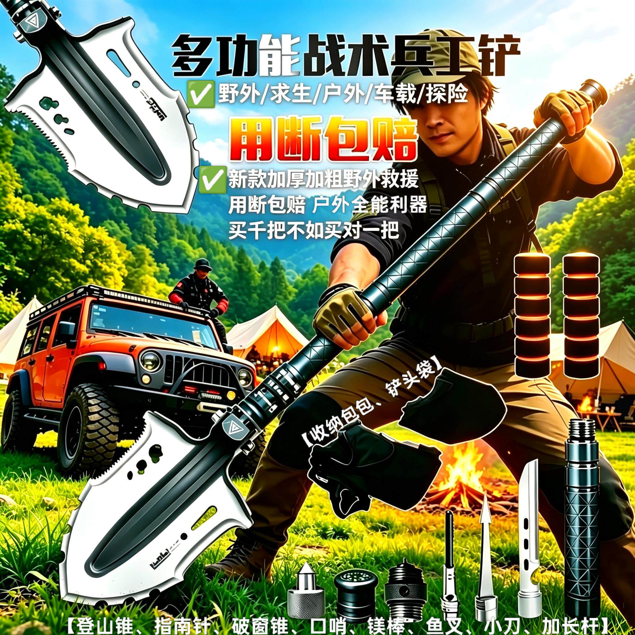 MEFIRES大号加厚铲子多功能户外折叠铁锹防身工具露营锰钢钓鱼