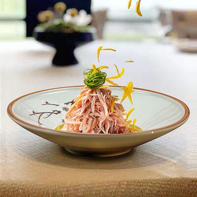 高档酒店特色中式小脚斗笠碗冷菜碟凉菜创意个性盘子餐具饭厅商用