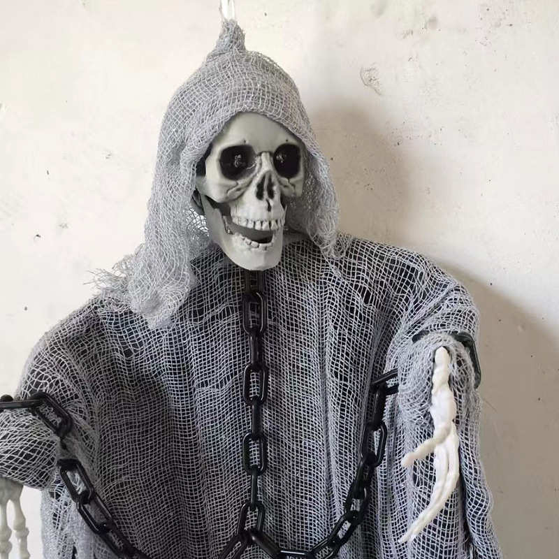 吊挂发光鬼大笑 吊触巫婆装饰碰鬼发声道具声控酒吧 万圣节骷髅饰