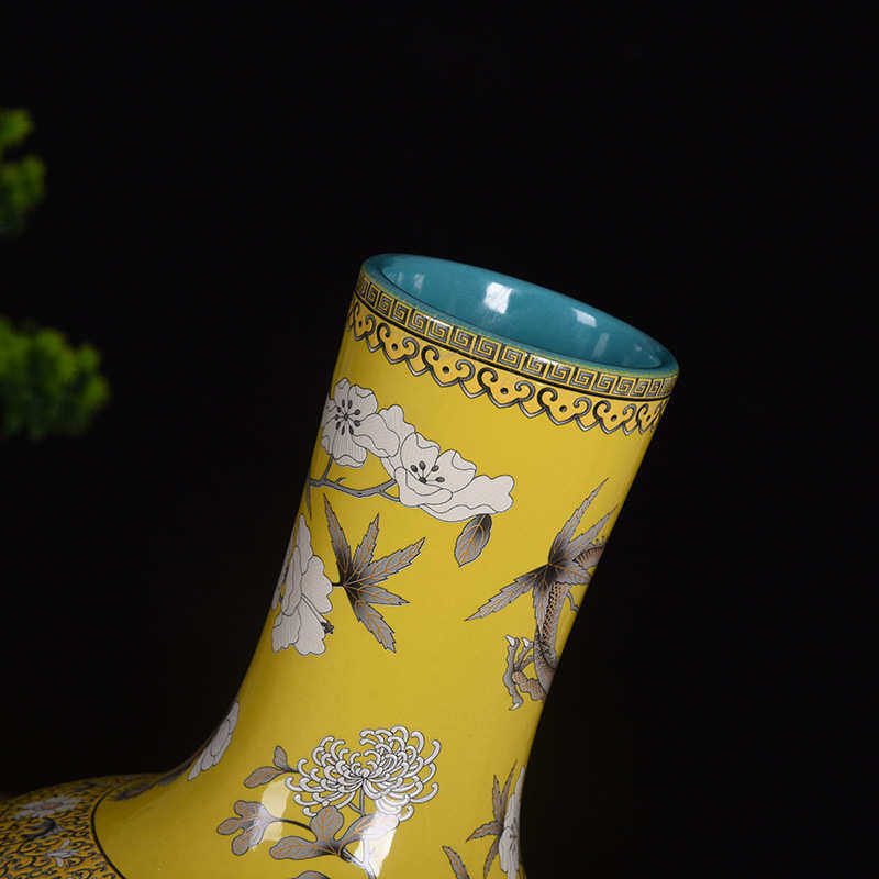 大雅斋粉彩绿色龙纹花瓶摆件桌面装饰品陶瓷插花器皿日式花道花器,家居饰品,花瓶,淘宝优惠券,粉丝福利购,淘宝优惠卷