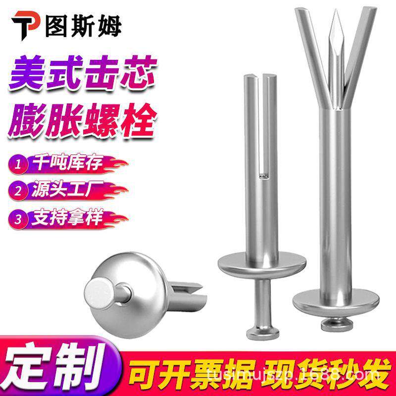 镀锌美式击芯膨胀螺栓水泥墙螺丝钉打入敲击式壁虎固定膨胀螺丝