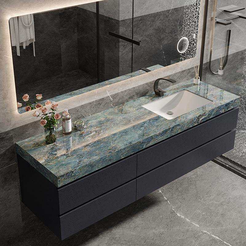 设计师现代岩板浴室柜组合一体盆2023新款实木洗漱台洗脸洗手台盆