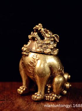 纯黄铜香炉 家用禅意香薰香炉祥云炉神兽开盖香炉古玩老铜器