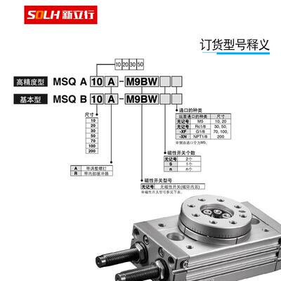 旋转气缸MSQB10A齿轮式90度气动HRQ10摆台MSQB20A 180度可调