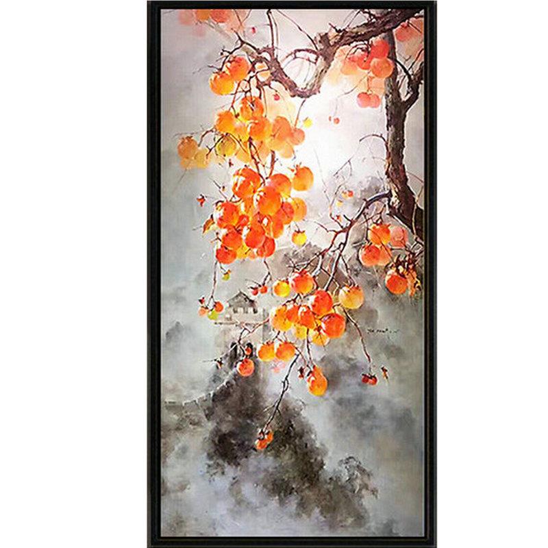 新中式油画玄关装饰画客厅现代画走廊挂画事事如意柿子