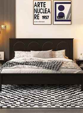 黑色木床复古简约代卧室双人床1现.5实米法式BJS1.8米主轻奢极简