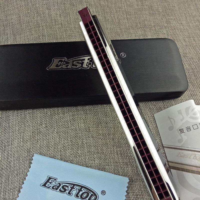 Easttop东方鼎东方T28-1口琴28孔演奏级银色复音口琴C调