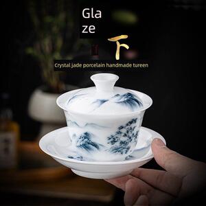 瓷中三昧德化白瓷三才盖碗茶杯羊脂玉瓷单个茶碗高端釉下泡茶套装