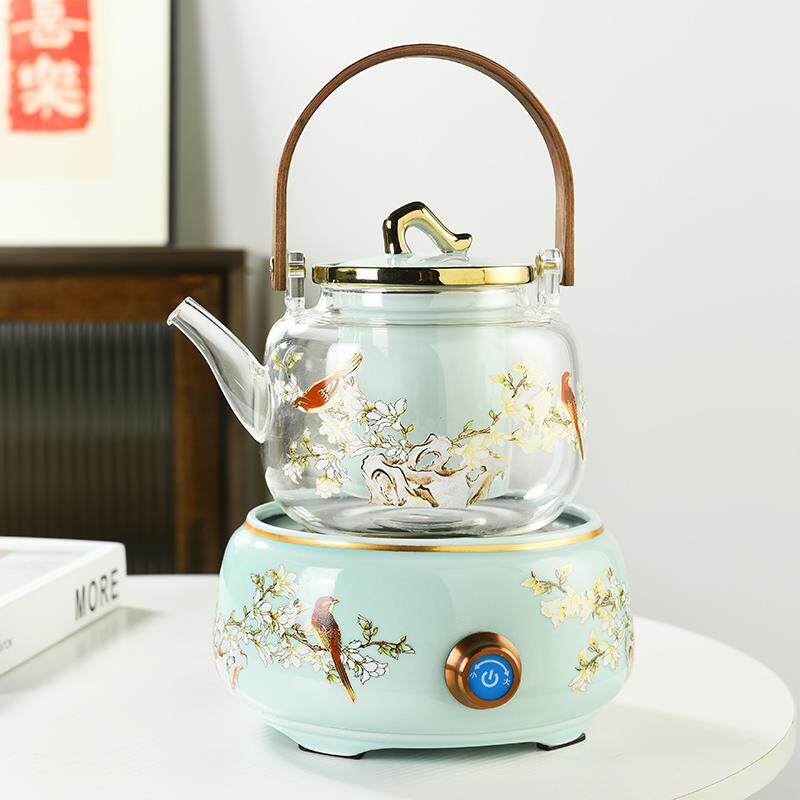 丽霞陶瓷快乐眉毛电陶瓷炉茶壶家用中式升降壶玻璃炉茶具套装 - 实物图