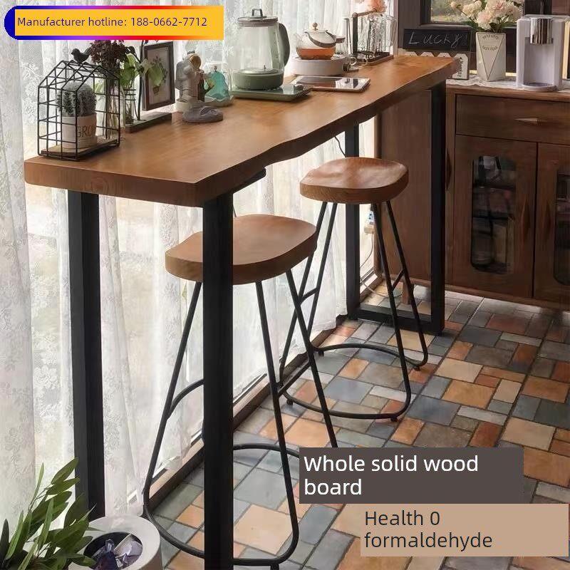 阳台壁挂式高腿长桌商用实木吧台桌椅组合家用奶茶店咖啡厅吧台桌