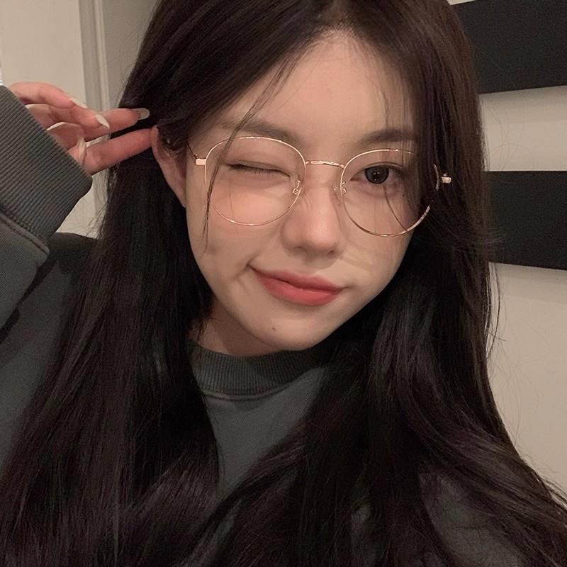 韩系近视眼镜框女超轻金丝边素颜可配度数金属细框装饰眼镜显脸小