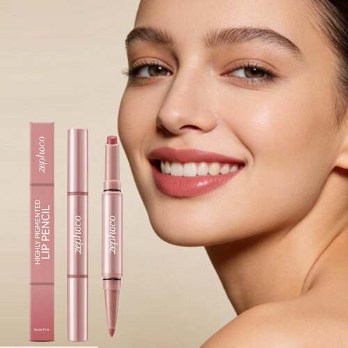 Zephoco Matte Lip Liner and Gloss (Nude Pink) - Smooth, even