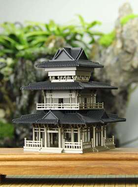 香槟金色观山楼微景观山水沙盘假山水陆缸造景装饰品复古建筑摆件