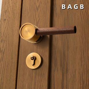 BA395GB古青古铜磁卧室房门锁木门中式 静音胡桃木吸实黄锁磁门吸