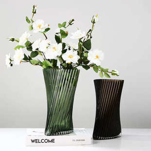 扭曲彩色竖条纹玻璃花瓶北欧现代简约家居样板房酒店花器饰品摆件