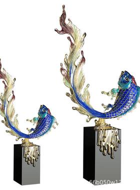 珐琅年有余如鱼得年水鱼摆件金关鱼家居饰彩品客厅酒柜玄CF-06226