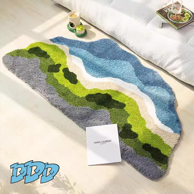 DDD北欧植绒苔藓地毯民宿卧室床边毯客厅沙发异形海洋防滑地垫ins