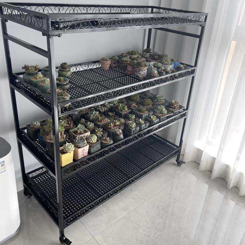 2移I室内铁艺花架置架阳台花架子落地式多层花物00架多可肉动带轮