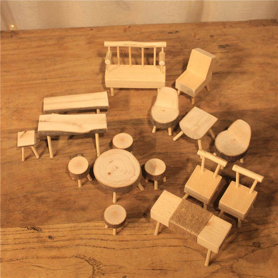 【美物】小桌椅微景观摆件造景手工制作树枝麻绳木制创意diy多肉