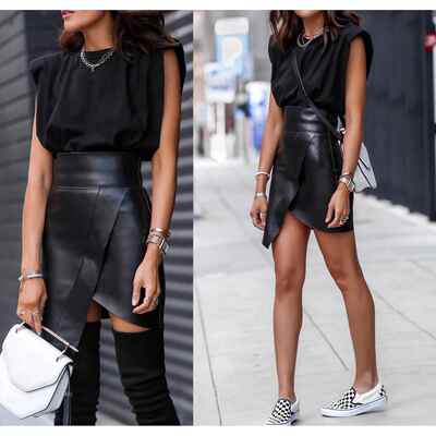 Women's zipper leather skirt party skirt